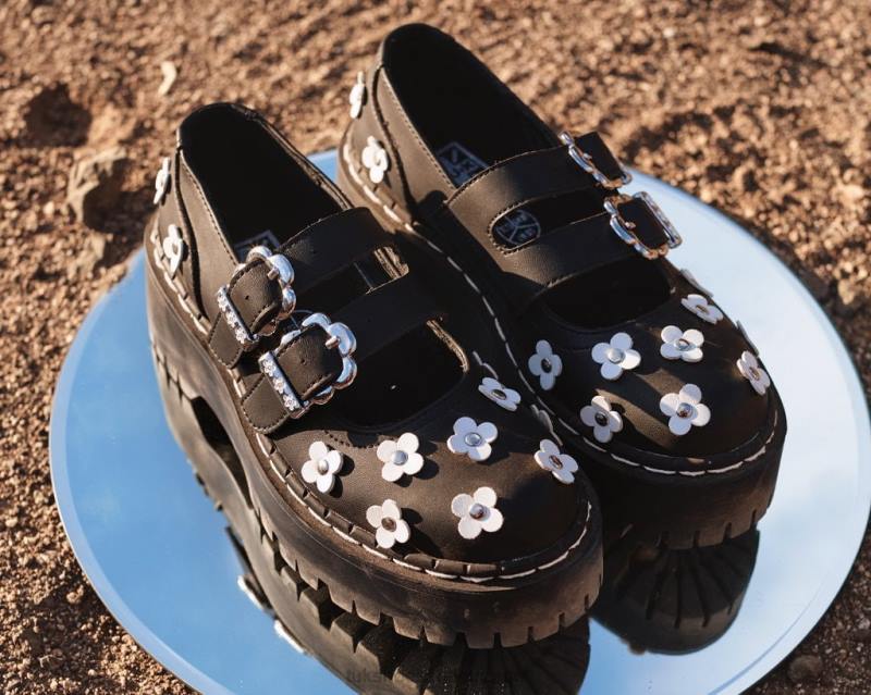 T.U.K. Footwear blomst dobbeltdekker mary jane svart hvit fottøy kvinner 246X164