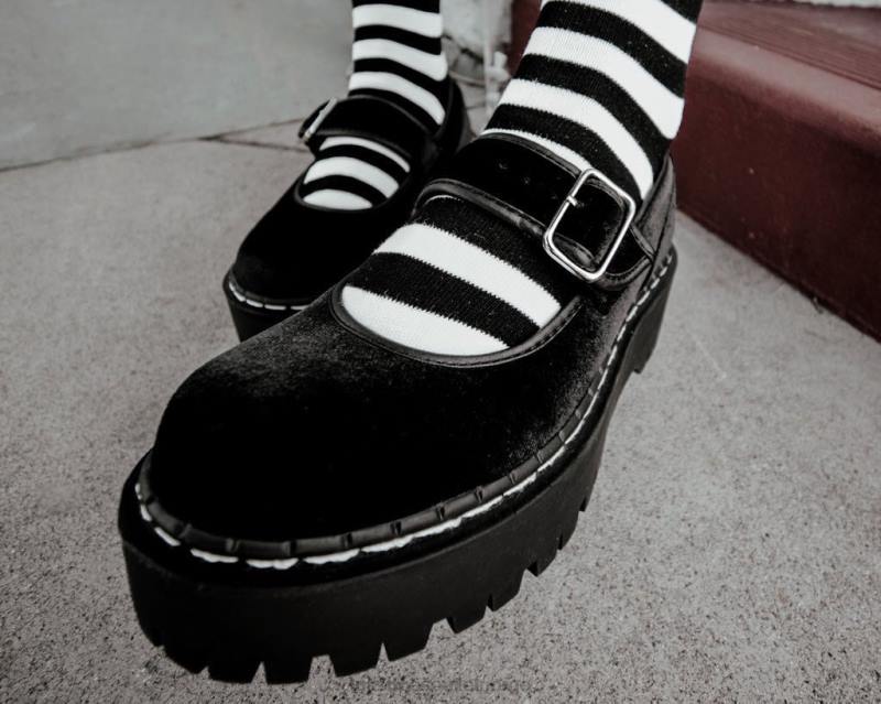 T.U.K. Footwear fløyels dobbeldekker mary jane svart fottøy kvinner 246X165