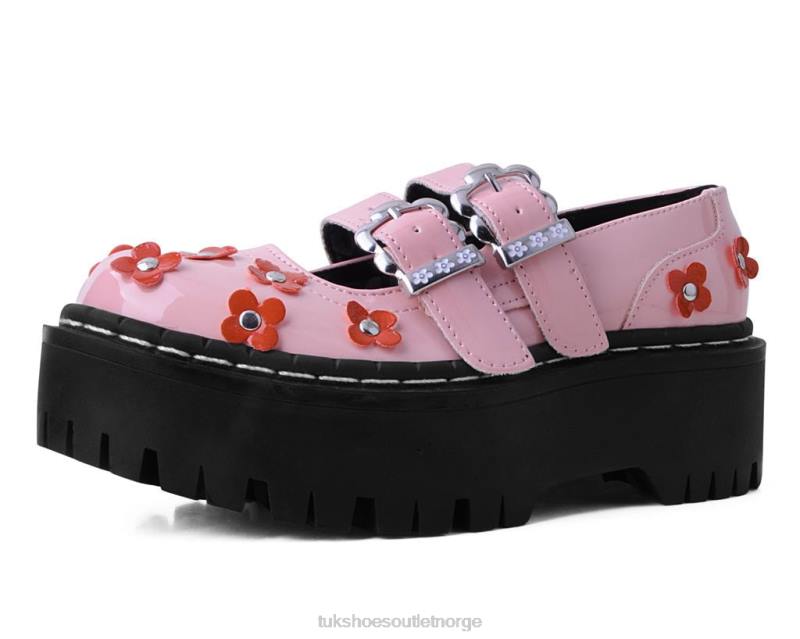 T.U.K. Footwear patentblomst dobbeltdekker mary jane rosa/rød fottøy kvinner 246X152