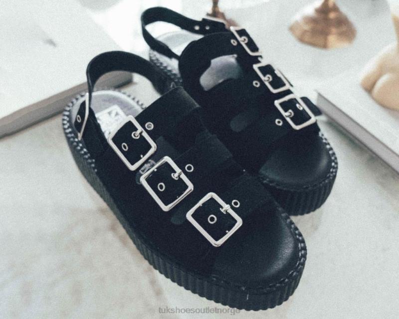 T.U.K. Footwear Mondo-sandal med 3 spenner i imitert semsket skinn svart fottøy kvinner 246X302