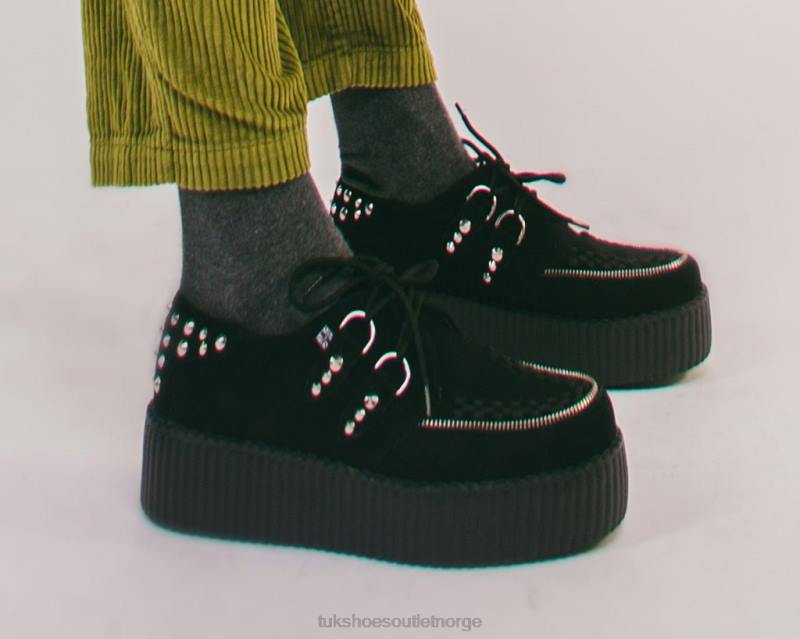 T.U.K. Footwear Mondo creeper med piggglidelås i semsket skinn svart fottøy kvinner 246X25