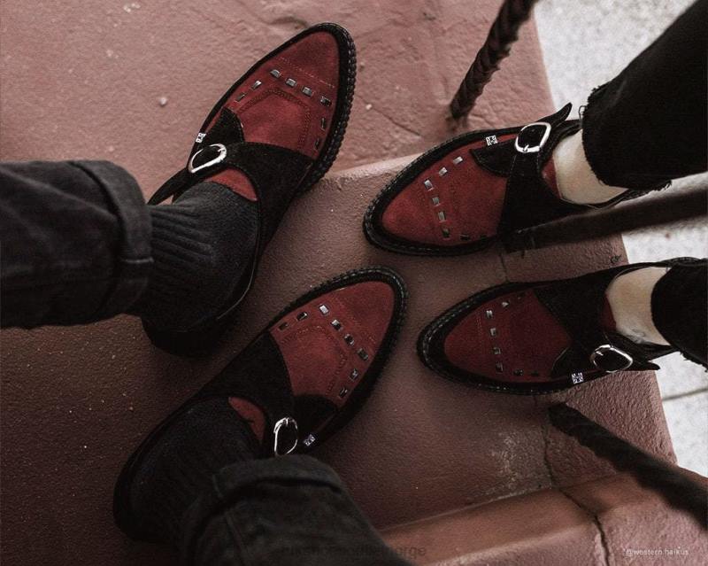 T.U.K. Footwear semsket spiss spenne kryper svart/burgunder fottøy kvinner 246X96