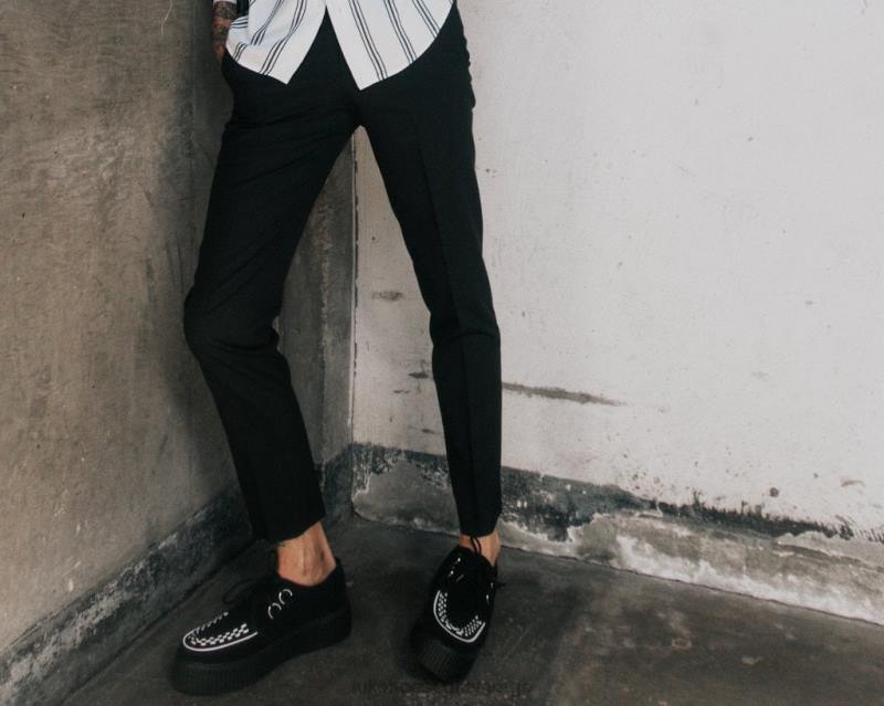 T.U.K. Footwear tofarget semsket viva mondo creepers svart hvit fottøy kvinner 246X22