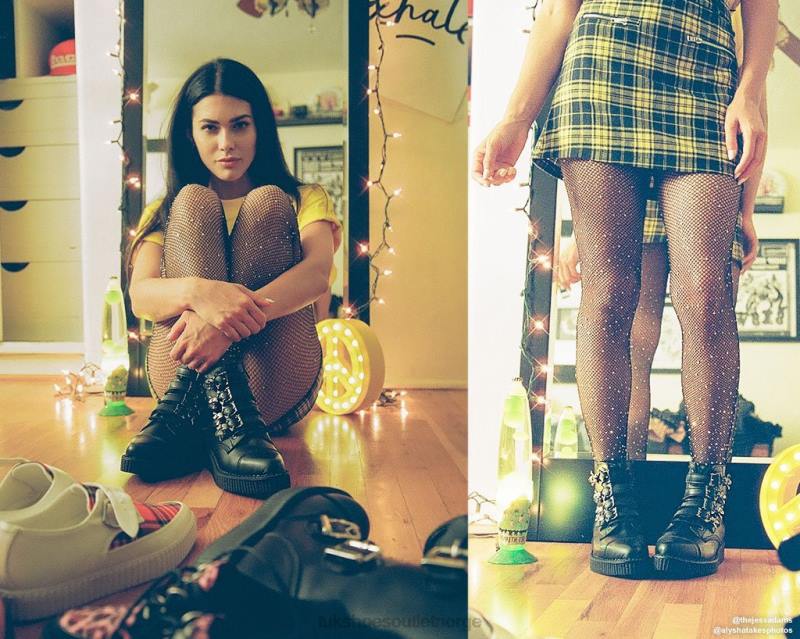 T.U.K. Footwear hodeskalle spenne spiss støvel svart fottøy kvinner 246X93